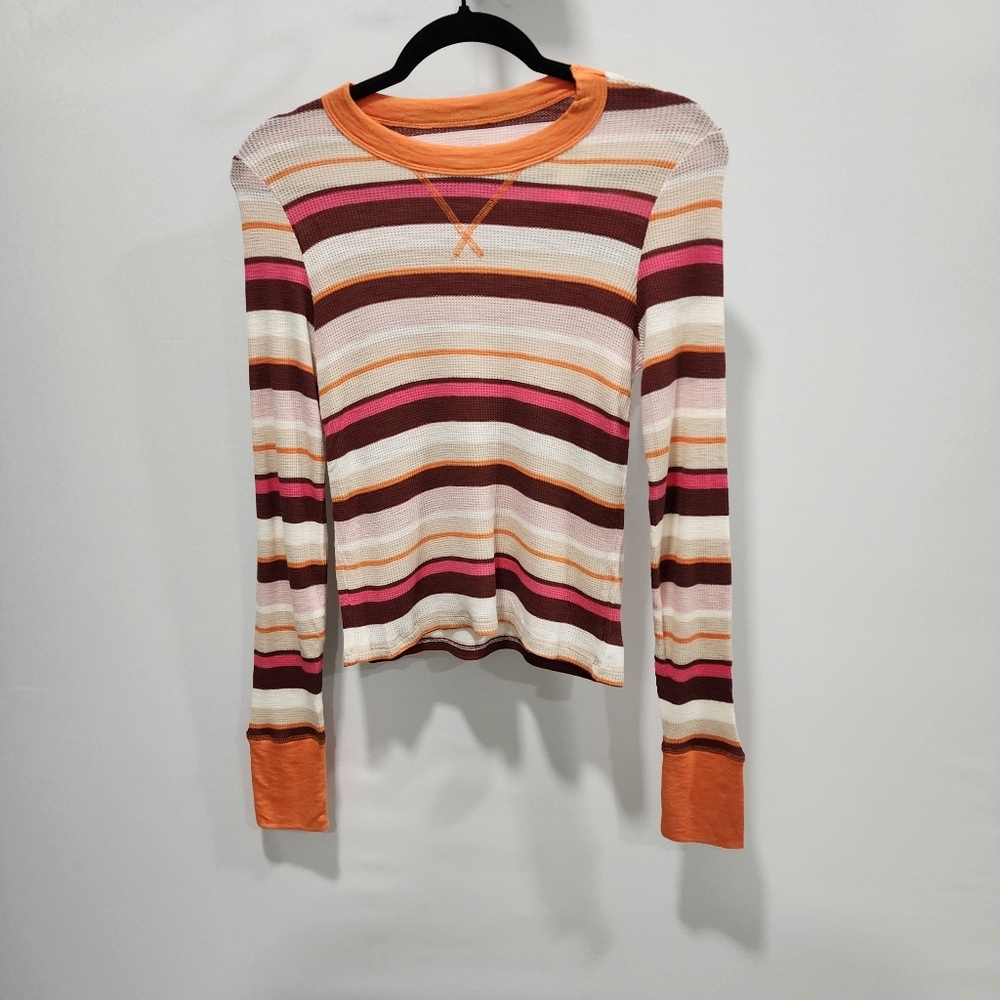 Aerie Offline Striped Long Sleeve cropped Henley Size Medium NWT!
